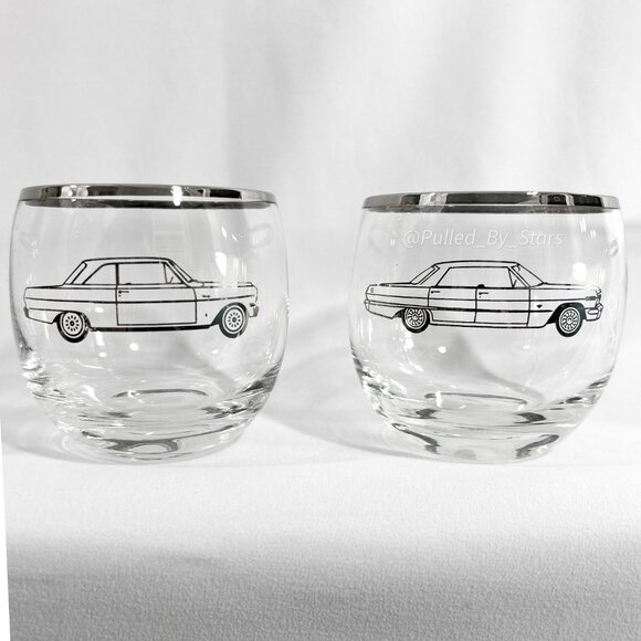 Vintage 1960s American Cut Crystal Chevrolet Automobile Glassware Set of 6 - GUC - Picture 9 of 16